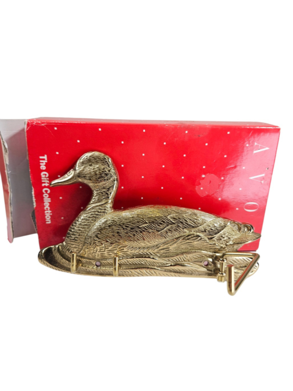 Vintage Avon Brass Mallard Duck Accessory Holder Vanity Organizer Belt Rack